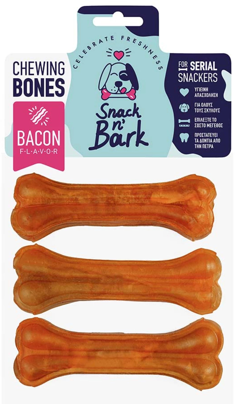 Κόκκαλα Celebrate Snack N Bark 13cm (55gr x 3τμχ) με γεύση Bacon
