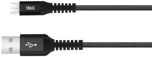 Καλώδιο USB 2.0 σε Micro USB Φόρτισης - Data 1m 2.1A Μαύρο Well USB/UUSB-1BK01-WL