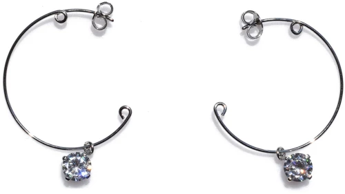 Χειροποίητα ασημένια σκουλαρίκια 925ο κρίκοι καρφωτά σε ασημί επιμετάλλωση με λευκά ζιργκόν IJ-020399A