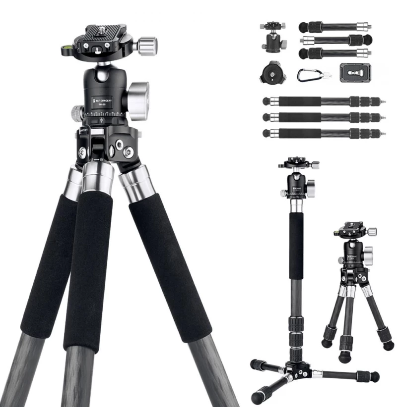 K&F Concept S254C2+BH30 Lightweight Carbon Fiber Tripod, Detachable Monopod, Mini Tripod (KF09.113)
