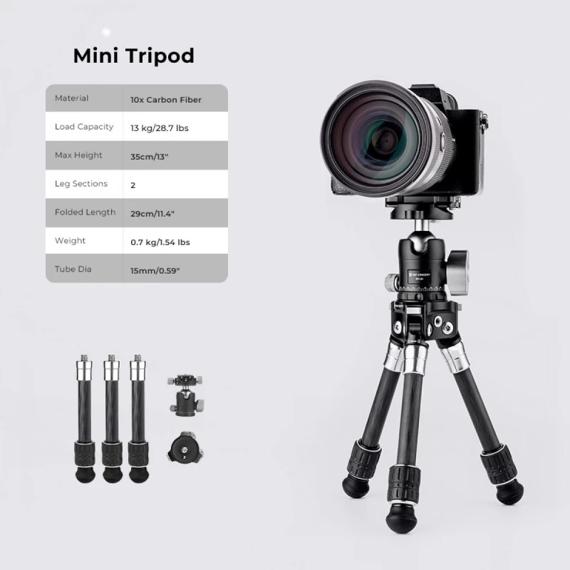 K&F Concept S254C2+BH30 Lightweight Carbon Fiber Tripod, Detachable Monopod, Mini Tripod (KF09.113)