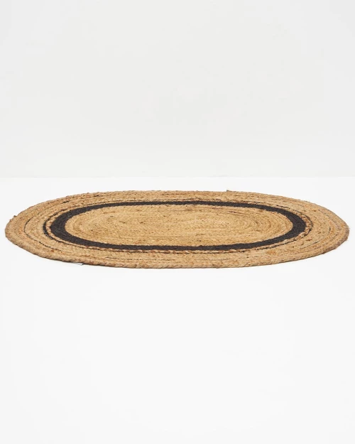 Ψάθα Πλεκτό Οικολογικό Οβάλ Χαλί Γιούτας με Μαύρη Φάσα Siniora 170x240cm Μπεζ