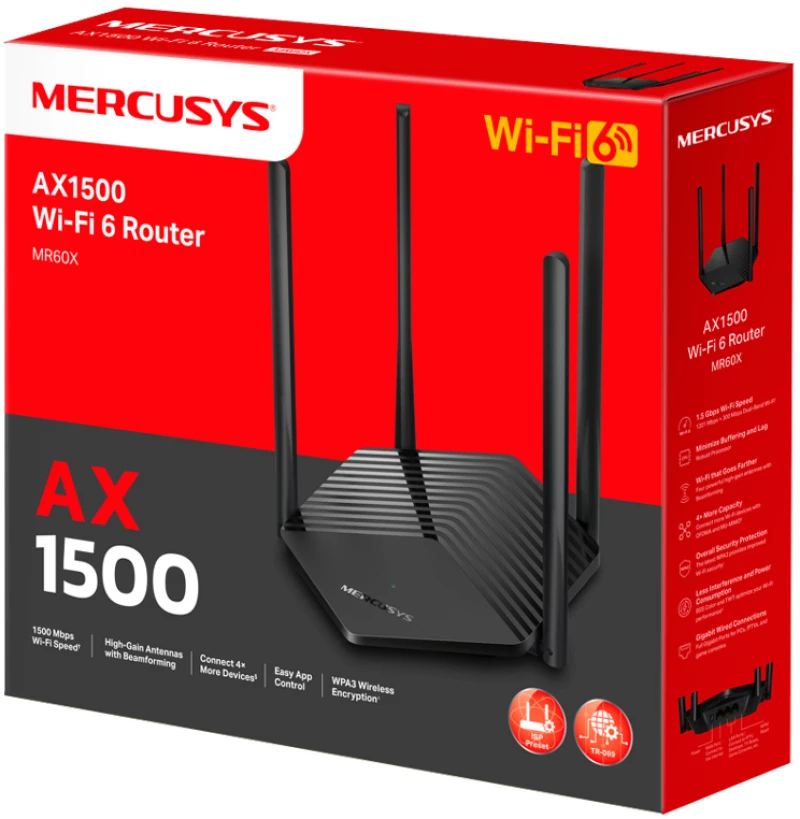 MERCUSYS router MR60X, Wi-Fi 6, 1500Mbps AX1500, Dual Band, Ver. 2.0