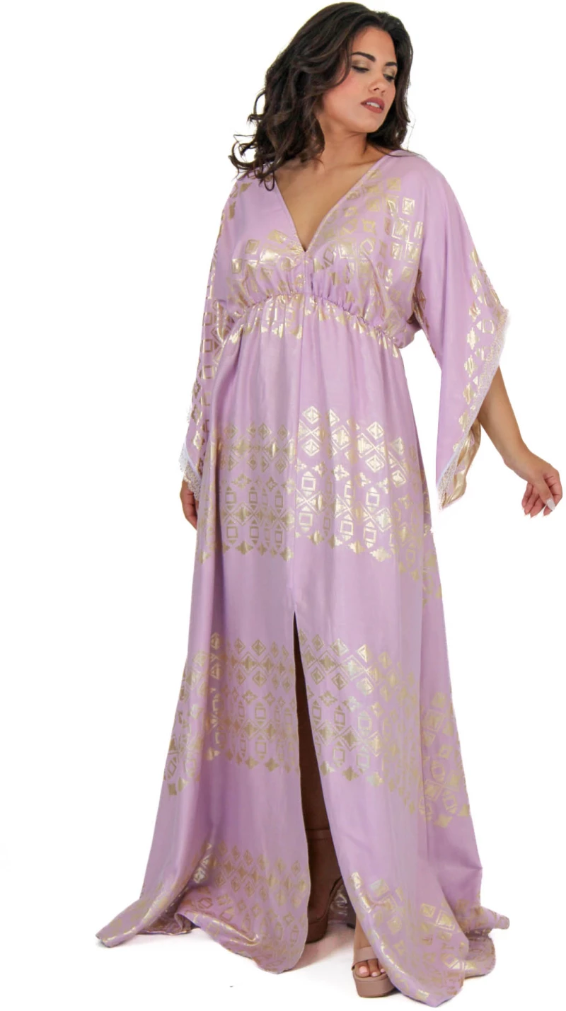 Maxi Φόρεμα Μεταξωτό Μανίκι Καμπάνα -FM934.LILAC Λιλά