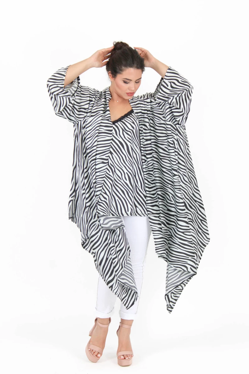 Satin Ασύμμετρη Τουνίκ Μύτες -TN567.ZEBRA