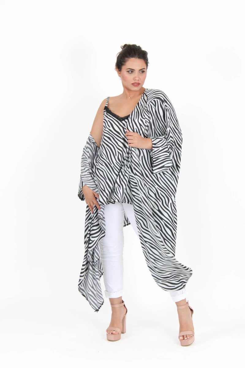 Satin Ασύμμετρη Τουνίκ Μύτες -TN567.ZEBRA
