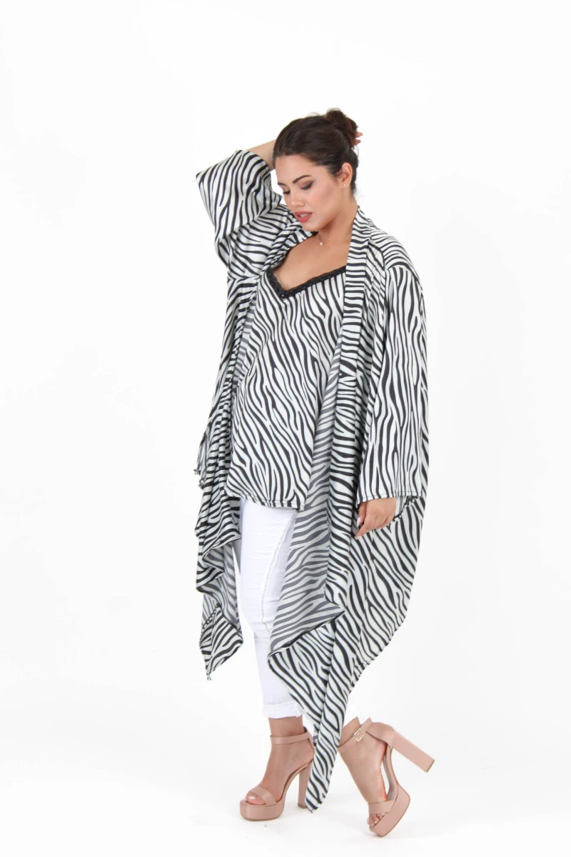 Satin Ασύμμετρη Τουνίκ Μύτες -TN567.ZEBRA