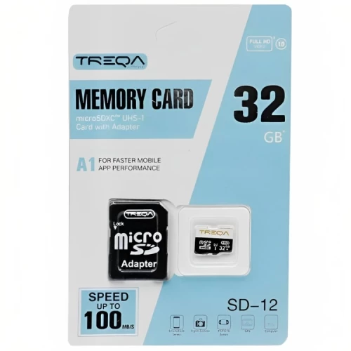 Κάρτα Μνήμης Micro SDHC 32GB - Class 10 U1 A1 UHS-1 με Αντάπτορα SD -  Treqa SD-12-32GB