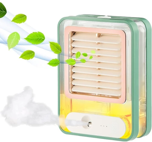 Φορητός Ανεμιστήρας Ψύξης & Υδρονέφωσης Type C 4.5W με Spray Νερού Υδρονέφωσης, LED Φωτισμό, Κουμπί Αφής & 3 Ταχύτητες Αέρα Πράσινο FH - 168