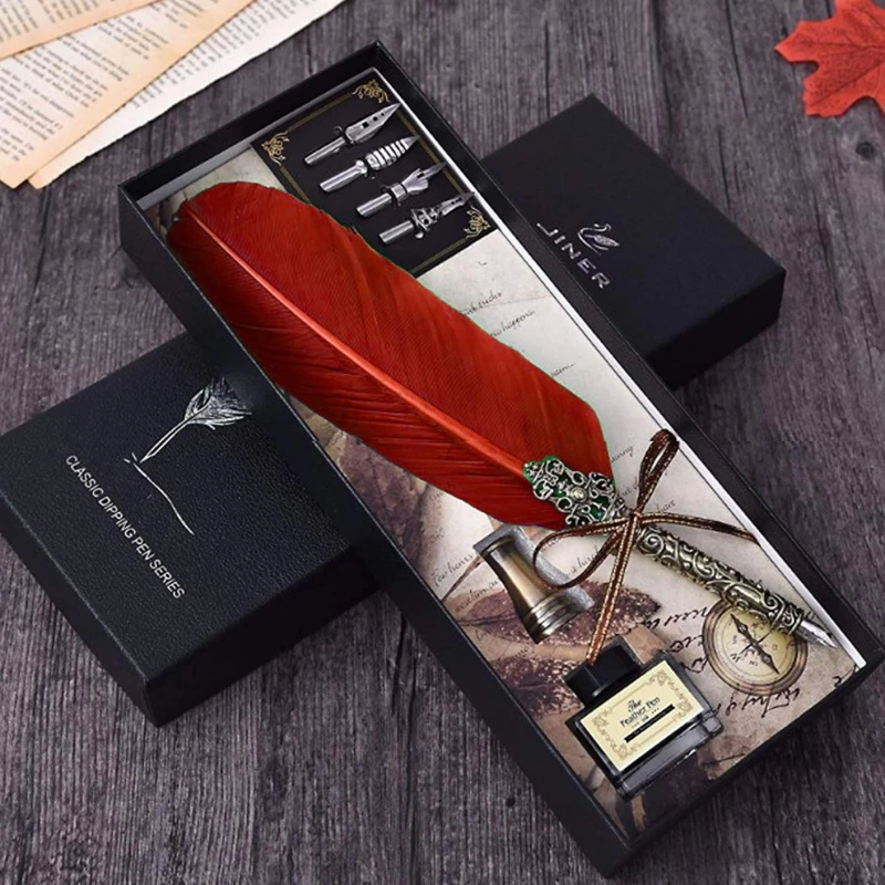 Πένα Καλλιγραφίας με Φτερό - Classic Dipping Feather Pen Κόκκινο