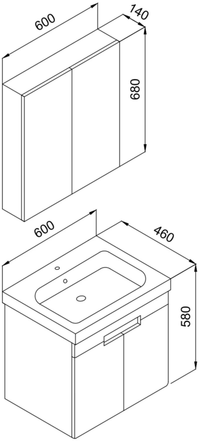 Πάγκος TREND Ανθρακί MDF 18mm Λάκα 60 S3BTREN060AB 60x46x58cm
