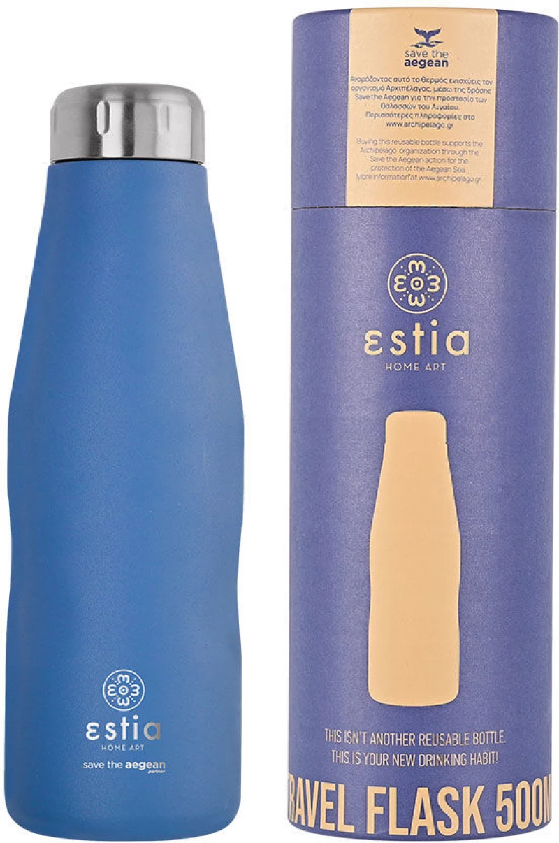 ESTIA ΘΕΡΜΟΣ TRAVEL FLASK SAVE THE AEGEAN 500ml DENIM BLUE