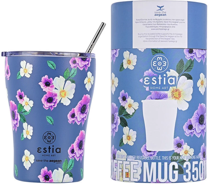 ESTIA ΘΕΡΜΟΣ COFFEE MUG SAVE THE AEGEAN 350ml GARDEN BLUE
