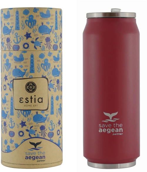 Θερμός 500ml "Save the Aegean" Κόκκινο Ματ Μεταλλικό 6.8x6.8x19.8εκ
