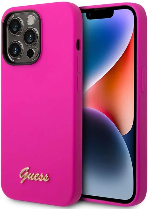 Θήκη Προστασίας Σκληρή Apple iPhone 14 Pro “Vintage Script Gold Logo” GUHCP14LSLSMF Fuschia Guess
