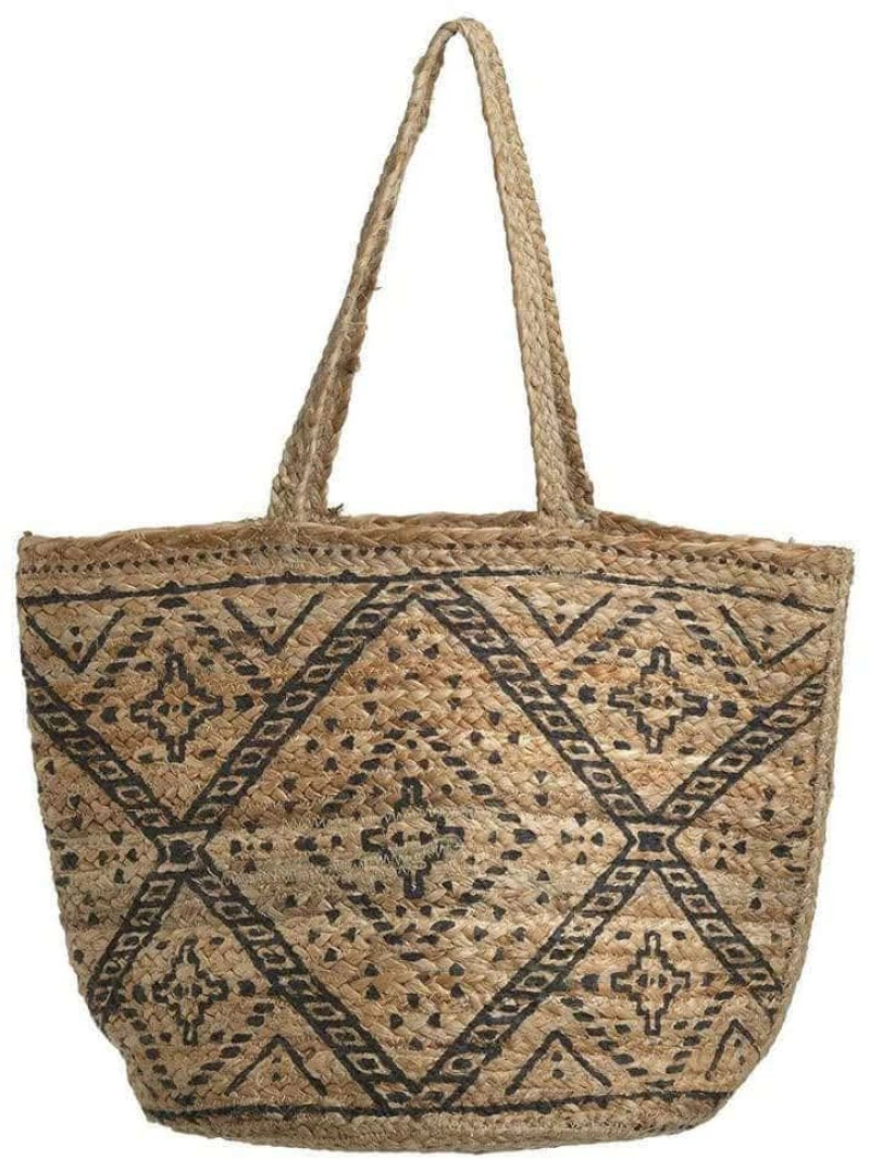 Τσάντα Θαλάσσης Ψάθινη 5-42-191-0052 38x28x33cm Natural-Black Ble Θαλάσσης