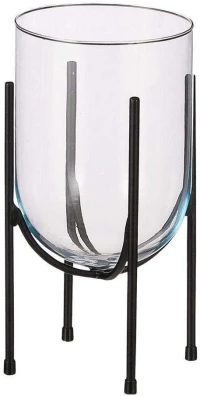 Βάζο Γυάλινο Σε Μεταλλική Βάση 02.1109788 17x31cm Clear-Black Μέταλλο,Γυαλί