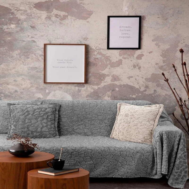 Ριχτάρι Rubble Grey Madi Τριθέσιο 170x300cm Οικολογική Γούνα