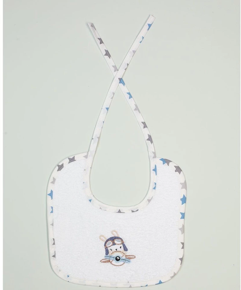 Σαλιάρα Με Κέντημα Airplane 157 White DimCol 25x25cm 100% Βαμβάκι