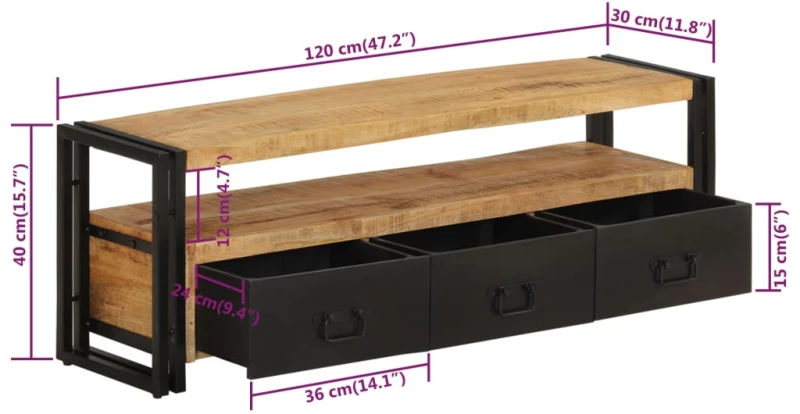 ΈΠΙΠΛΟ ΤΗΛΕΟΡΑΣΗΣ 120 X 30 X 40 ΕΚ. ΑΠΟ ΜΑΣΙΦ ΞΥΛΟ ΜΑΝΓΚΟ 338466