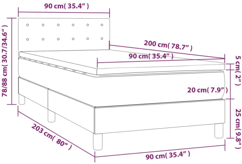 ΚΡΕΒΑΤΙ BOXSPRING ΜΕ ΣΤΡΩΜΑ & LED ΑΝ.ΓΚΡΙ 90X200 ΕΚ. ΥΦΑΣΜΑΤΙΝΟ 3133445