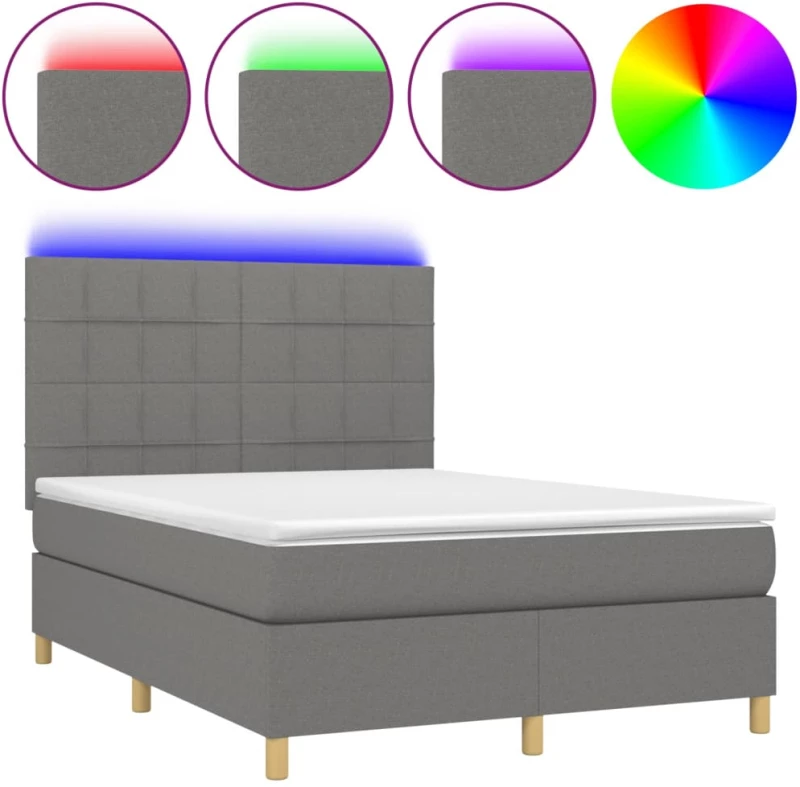 ΚΡΕΒΑΤΙ BOXSPRING ΜΕ ΣΤΡΩΜΑ & LED ΣΚ.ΓΚΡΙ 140X190ΕΚ. ΥΦΑΣΜΑΤΙΝΟ 3135430