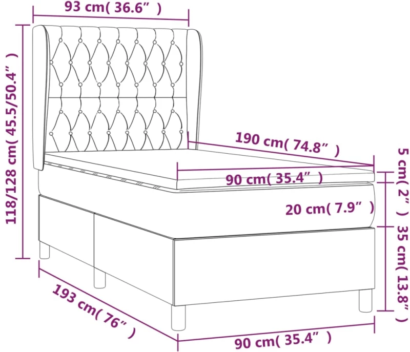 ΚΡΕΒΑΤΙ BOXSPRING ΜΕ ΣΤΡΩΜΑ ΣΚΟΥΡΟ ΓΚΡΙ 90X190 ΕΚ. ΥΦΑΣΜΑΤΙΝΟ 3128166