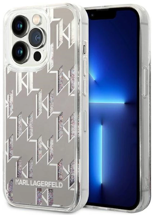 Karl Lagerfeld Monogram Liquid Glitter - Case for iPhone 14 Pro (Silver)