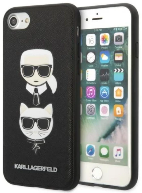 Karl Lagerfeld Saffiano Karl & Choupette Heads - Case for iPhone SE 2022 / SE 2020 / 8 / 7 (Black)