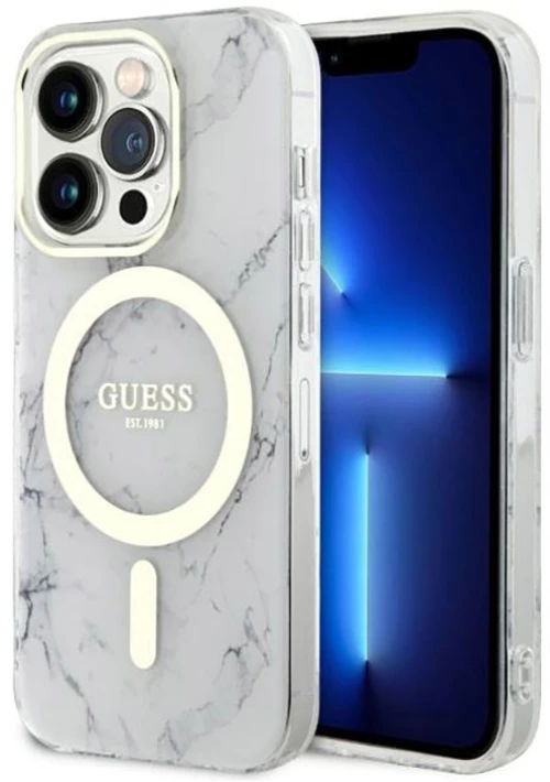 Guess Marble MagSafe - Case for iPhone 14 Pro Max (White)