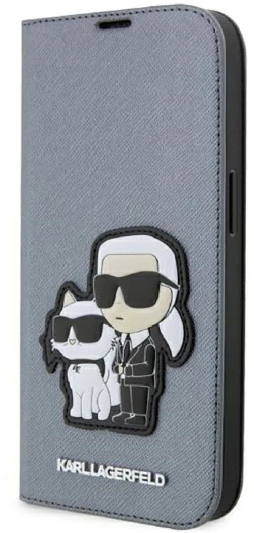 Karl Lagerfeld Booktype NFT Saffiano Karl & Choupette - Case for iPhone 14 Pro Max (Silver)