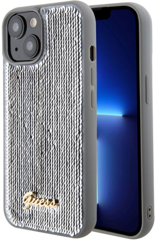 Guess Sequin Script Metal - Case for iPhone 15 (Silver)