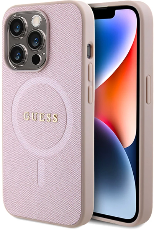 Guess Saffiano MagSafe - Case for iPhone 15 Pro (Pink)