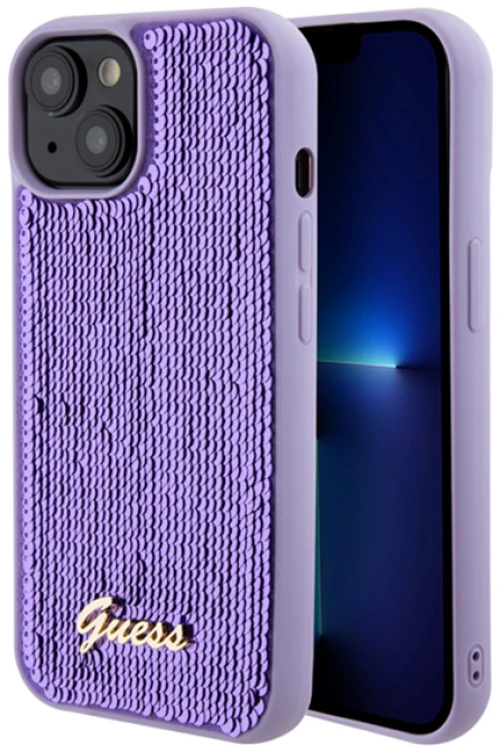 Guess Sequin Script Metal - Case for iPhone 15 (Purple)