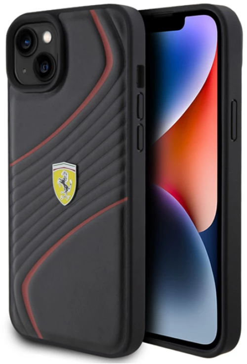 Ferrari Twist Metal Logo - Case for iPhone 15 Plus (Black)