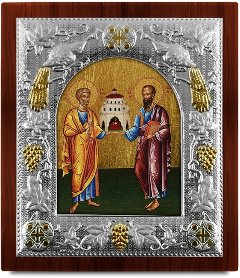 Ασημένια εικόνα ΠΕΤΡΟΣ & ΠΑΥΛΟΣ-ΑΓΙΟΓΡΑΦΙΑ  19.5x17.5cm