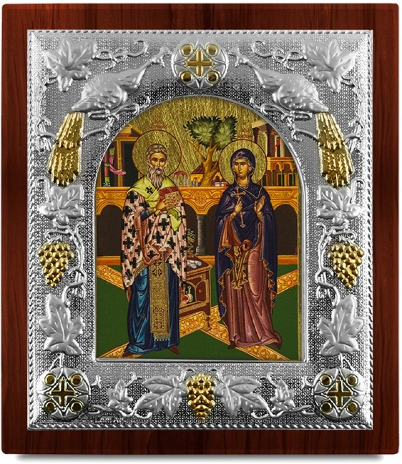 Ασημένια εικόνα ΑΓΙΟΙ ΚΥΠΡΙΑΝΟΣ &ΙΟΥΣΤΙΝΗ-ΑΓΙΟΓΡΑΦΙΑ  15x13cm