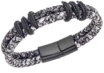 Βραχιόλι Senza Men`s Steel Black και White Leather Strap SSD4499BKWH