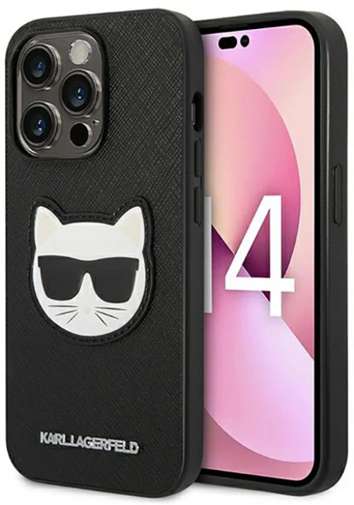 Karl Lagerfeld Saffiano Choupette Head Patch Case - Case for iPhone 14 Pro Max (Black)