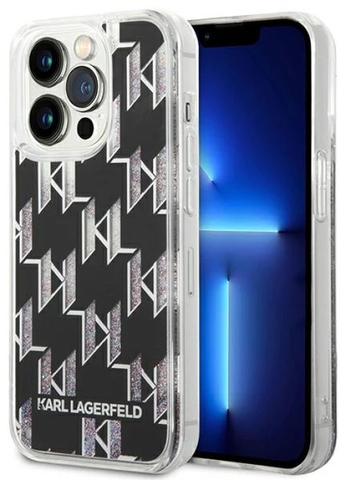 Karl Lagerfeld Monogram Liquid Glitter - Case for iPhone 14 Pro Max (Black)