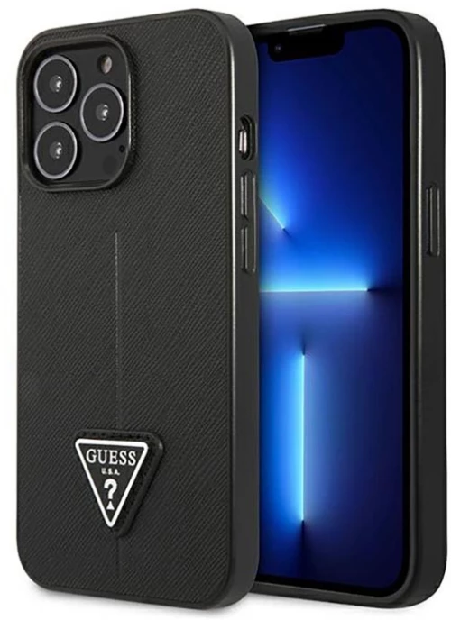 Guess Saffiano Triangle Logo Case - Case for iPhone 14 Pro (Black)