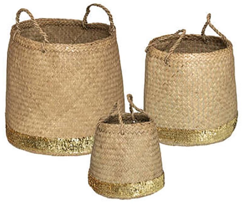 Καλάθι Bamboo βαθύ με χρυσό τελειώμα σ/3(24x24+29x30+41x35)