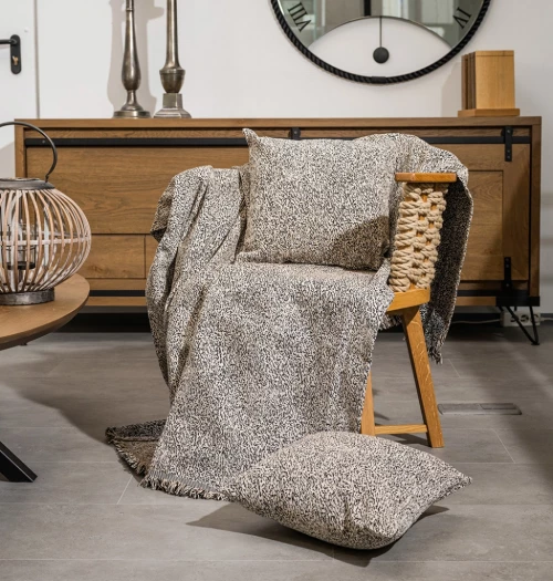 Ριχτάρι Καναπέ Chenille ANI Beige-Black - Beige - Black, Διθέσιο (180x250)