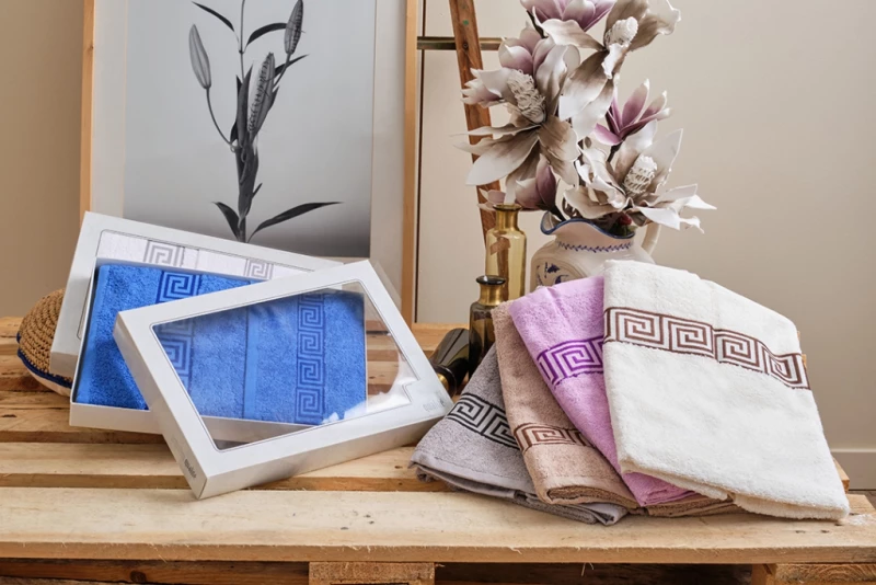 Πετσέτες Set Ζακάρ- Μπορντούρα Greek - Beige, 40x60cm, 58x105cm