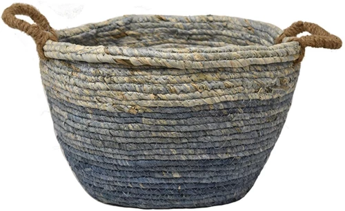 Καλάθι ψάθινο γαλάζιο Φ36x27