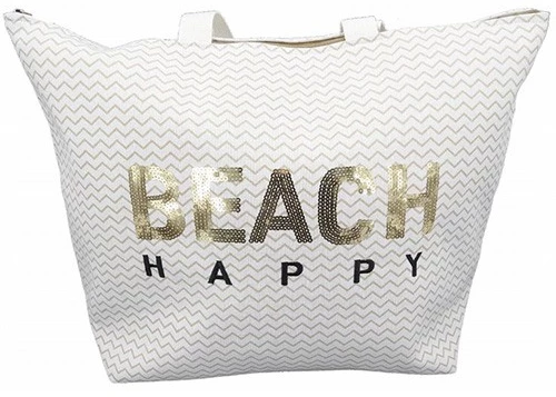 Τσάντα Θαλάσσης BEACH HAPPY Λευκό - Μπεζ Κωδ.13451