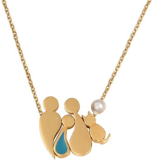 Κολιέ Οικογένεια ( Μπαμπάς, Μαμά, Αγόρι, Γατάκι, Πέρλα ) σε Ασήμι 925 με Χρύσωμα Κ18 / VERORAMA / AK-50693PCBG1