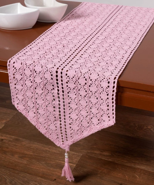 Πλεκτή τραβέρσα c210 (32cm x 160cm) ρόζ Silk Fashion