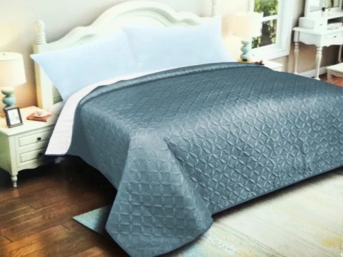 Κουβερλί Μονό Microfiber Διπλής Όψης Ρόμβος Γαρύφαλλο 160x220 - Πετρόλ-Αν. Γκρι