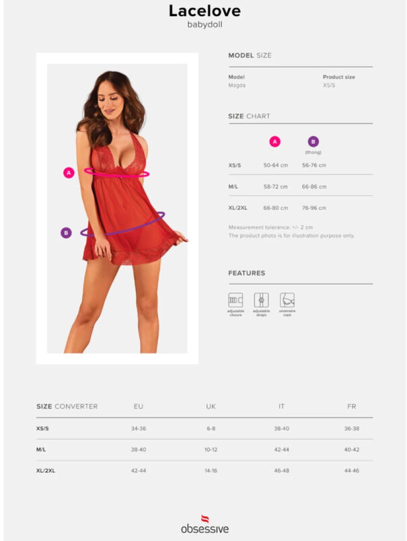 OBSESSIVE - LACELOVE BABYDOLL & THONG RED